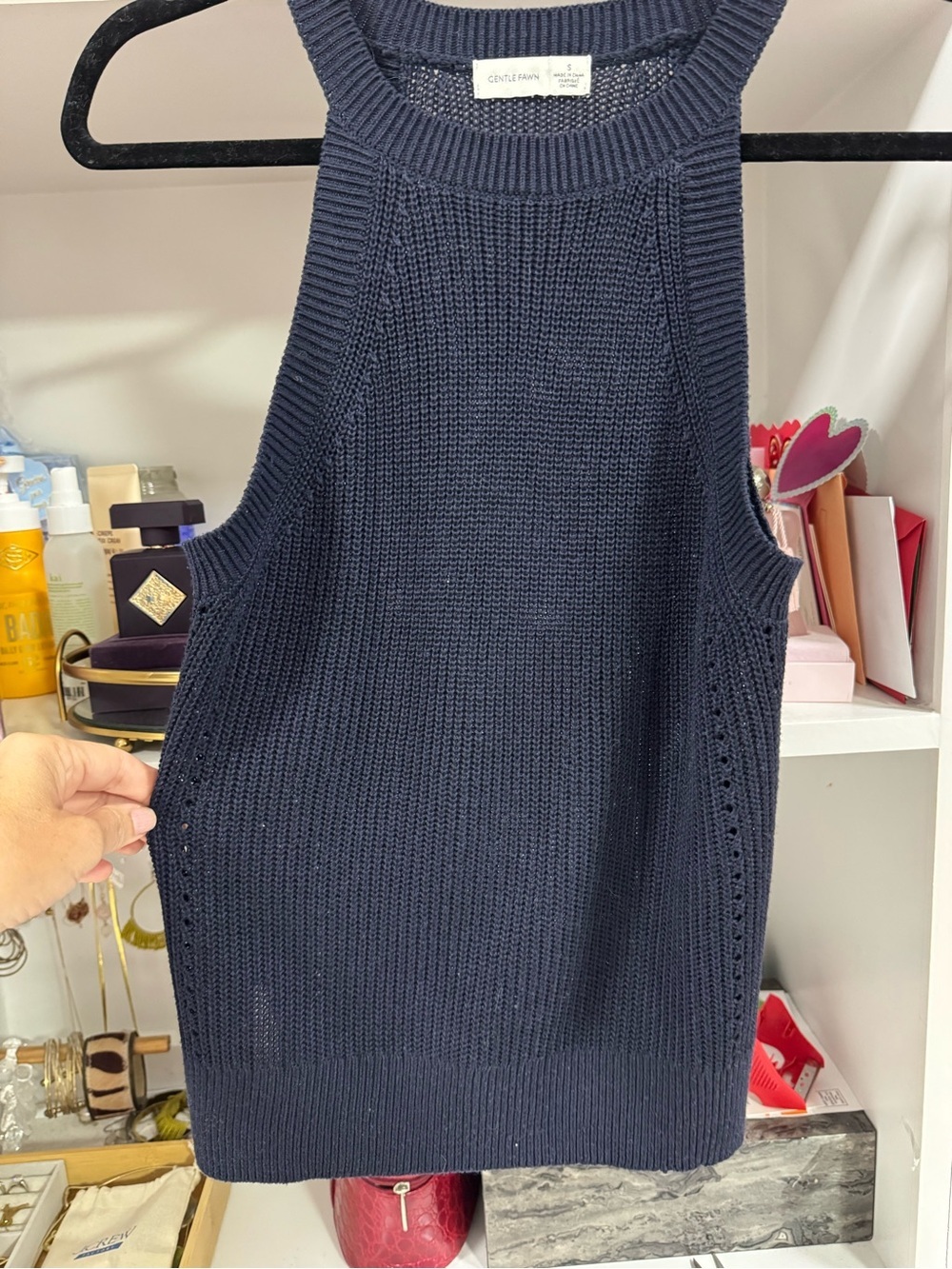 Gentle Fawn Navy Open-Knit Sleeveless Sweater Tank Top S - Picture 4 of 5